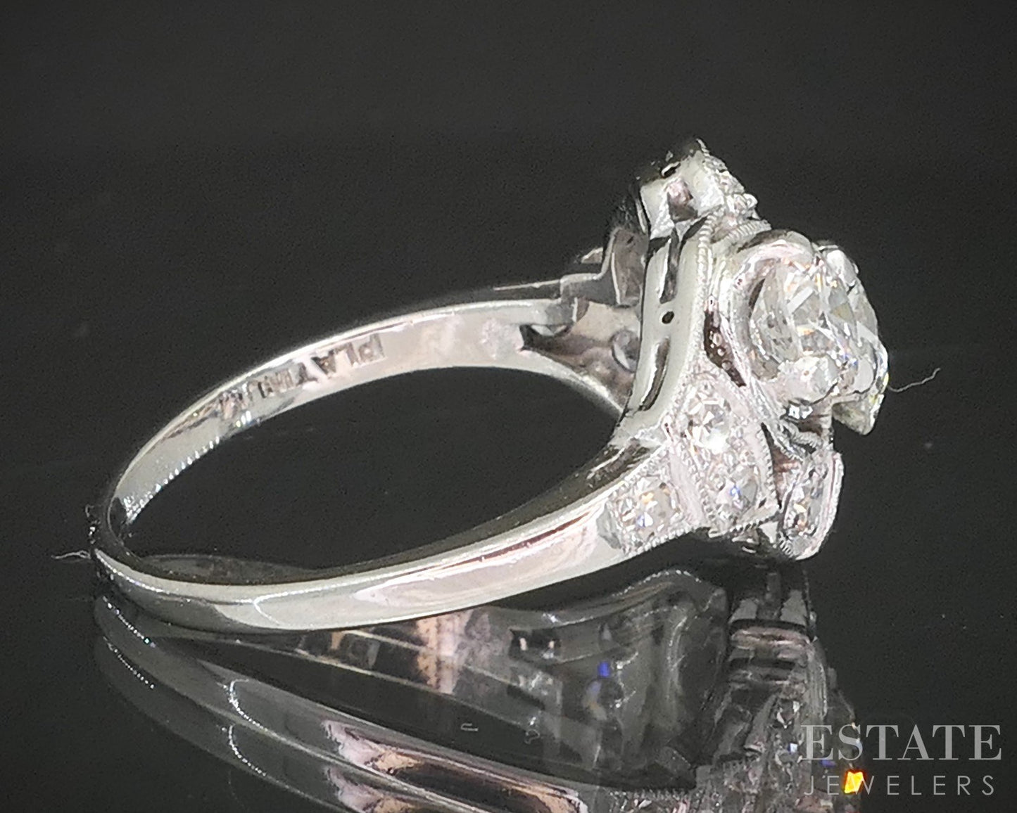 Art Deco Platinum Natural 1.70ctw Diamond Three Stone Engagement Ring 5g p16270