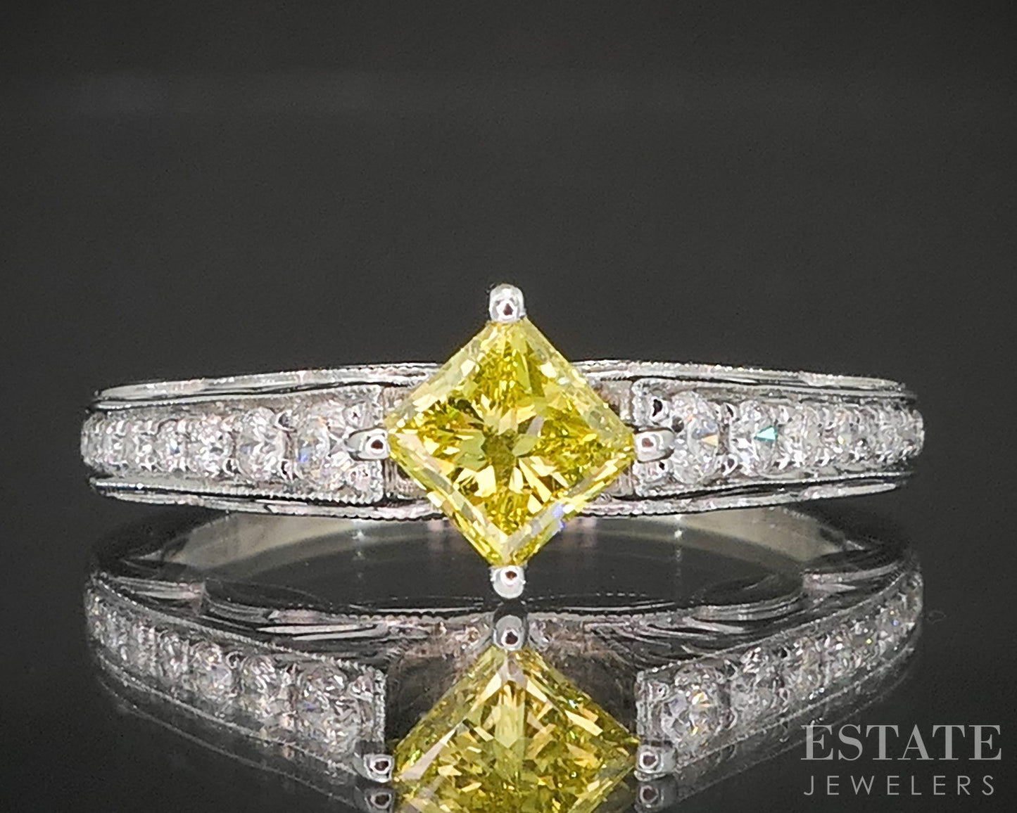 14k White Gold Princess Natural .65ctw Yellow Diamond Engagement Ring 3g p16269