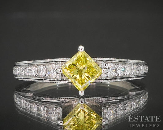 14k White Gold Princess Natural .65ctw Yellow Diamond Engagement Ring 3g p16269