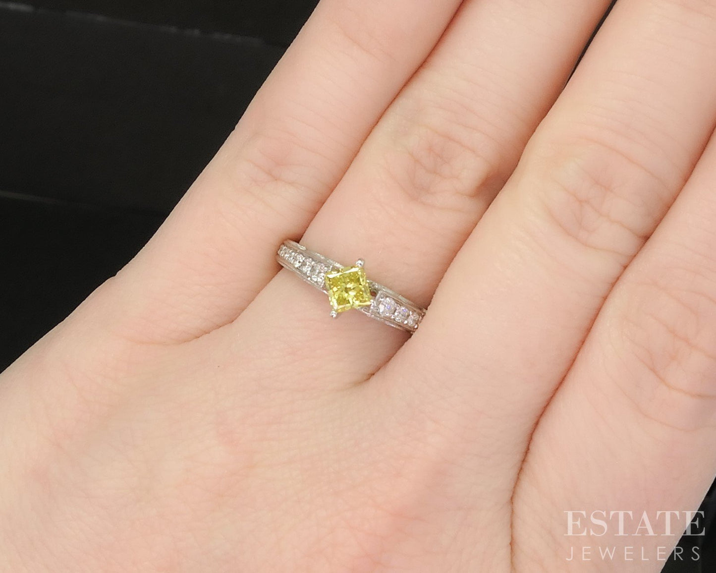 14k White Gold Princess Natural .65ctw Yellow Diamond Engagement Ring 3g p16269