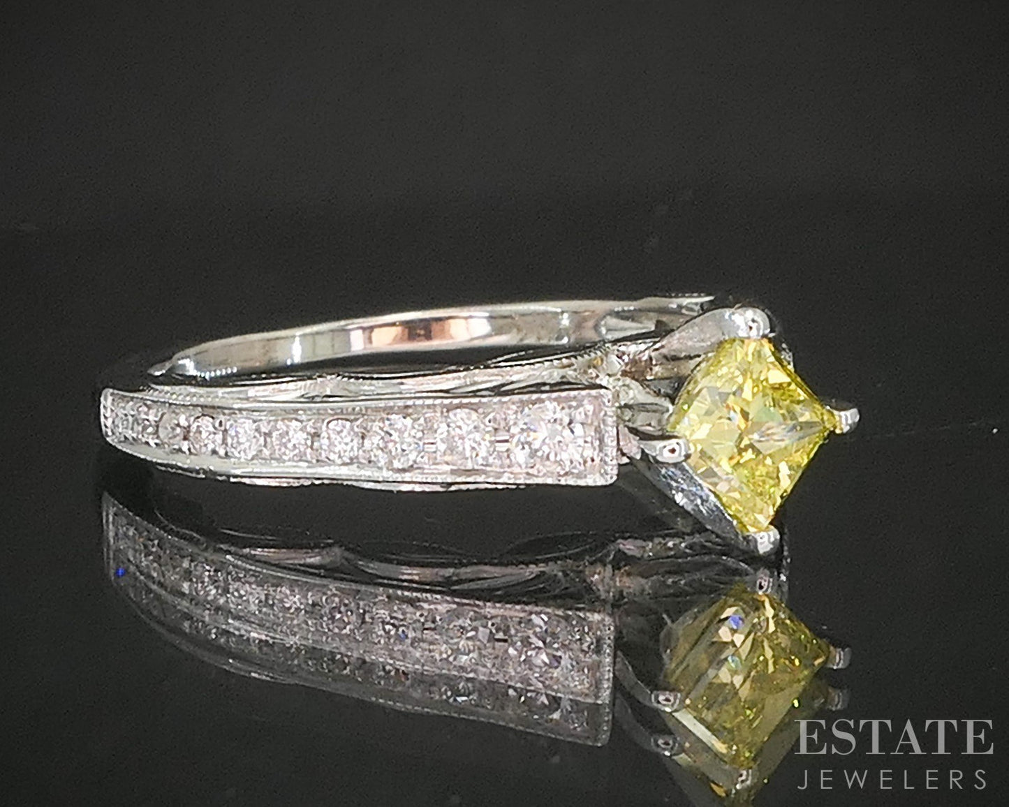 14k White Gold Princess Natural .65ctw Yellow Diamond Engagement Ring 3g p16269