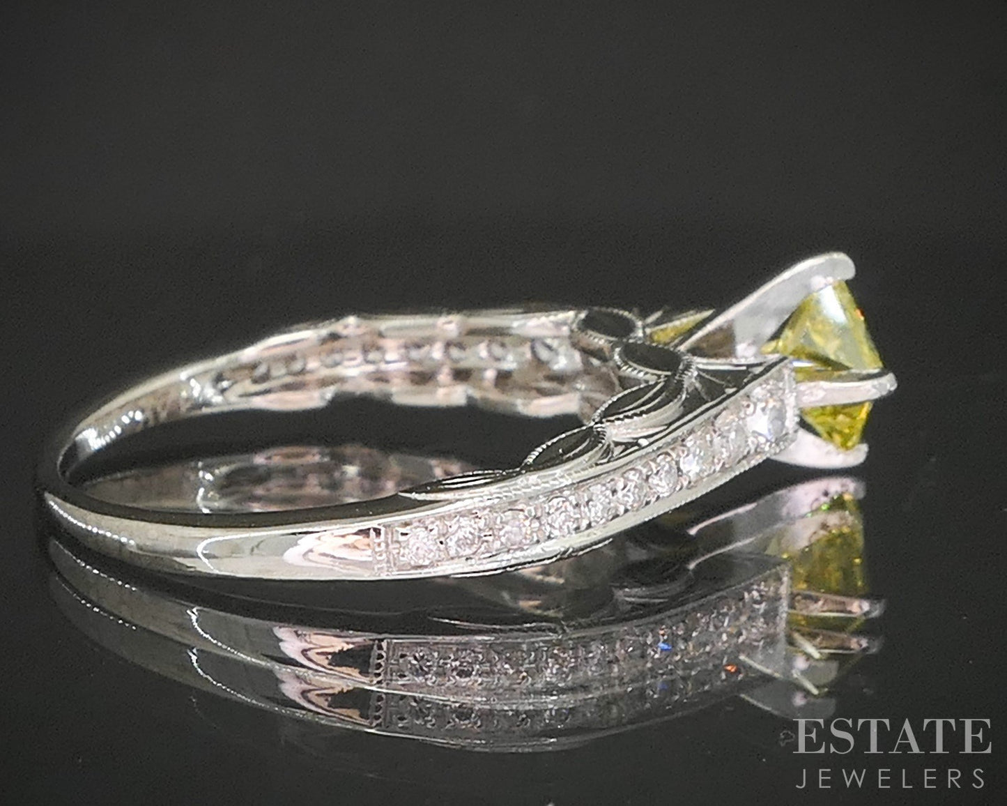 14k White Gold Princess Natural .65ctw Yellow Diamond Engagement Ring 3g p16269