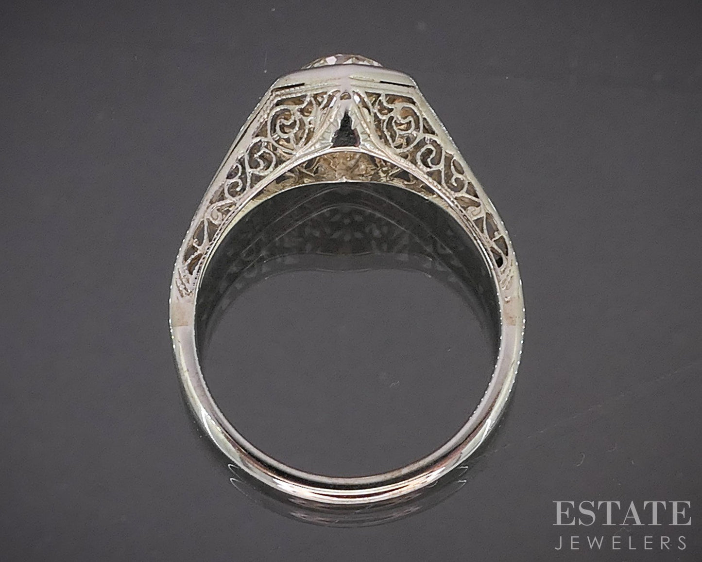 Antique Art Deco 18k White Gold European 1.02ct Diamond Filigree Ring p16251