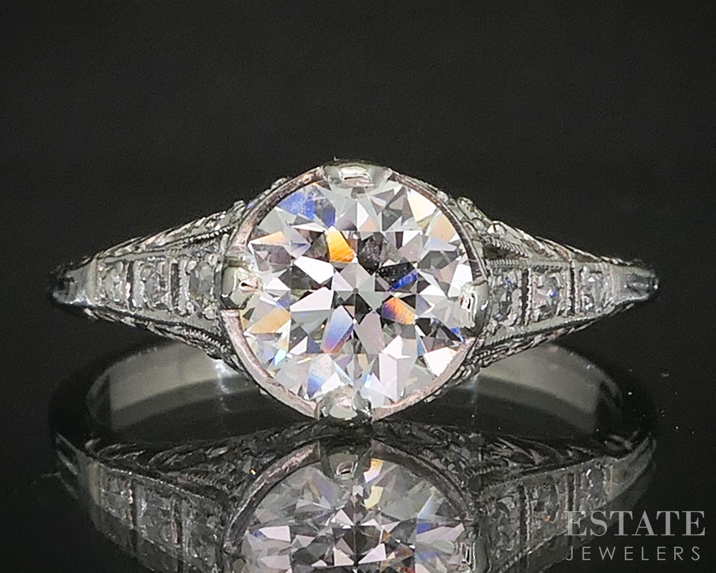 Antique Art Deco Platinum European 1.06ctw Diamond Filigree Ring 3.3g p16246