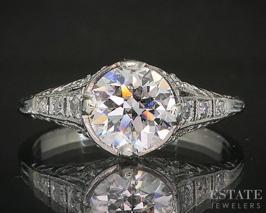 Antique Art Deco Platinum European 1.06ctw Diamond Filigree Ring 3.3g p16246