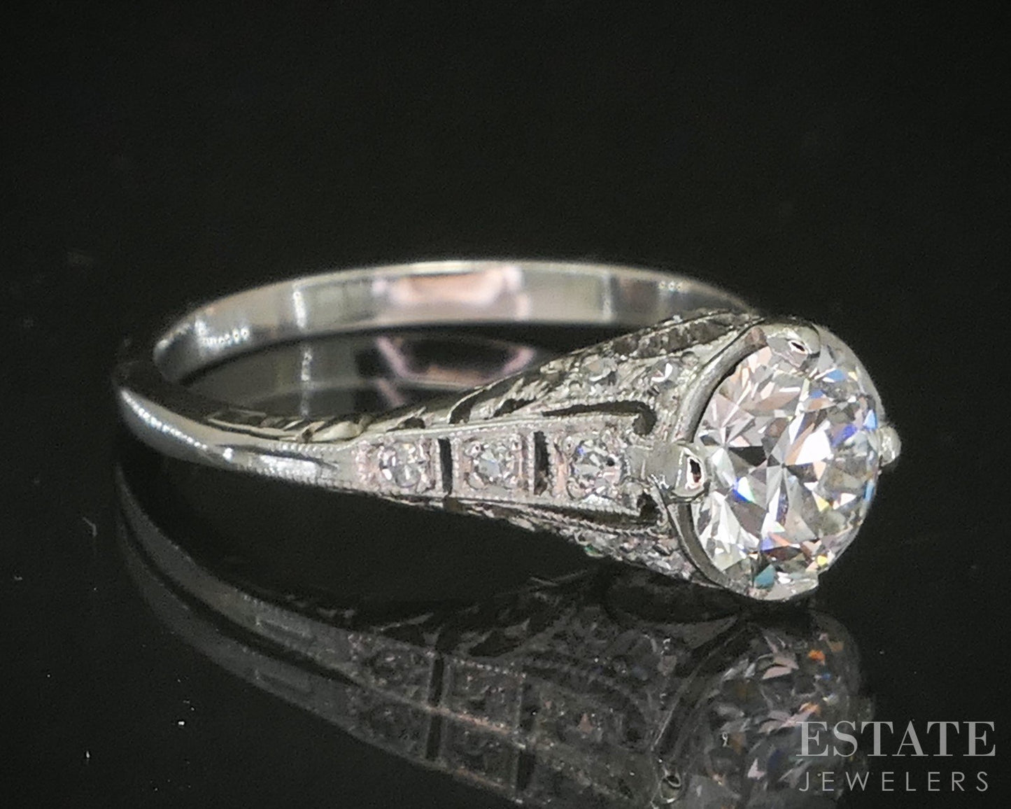 Antique Art Deco Platinum European 1.06ctw Diamond Filigree Ring 3.3g p16246