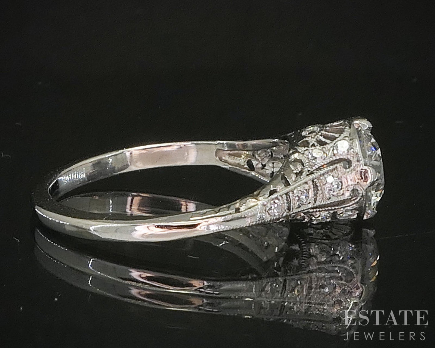 Antique Art Deco Platinum European 1.06ctw Diamond Filigree Ring 3.3g p16246