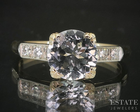 Vintage 14k Yellow & White Gold Natural Aquamarine & Diamond Ring 2.2g p16244