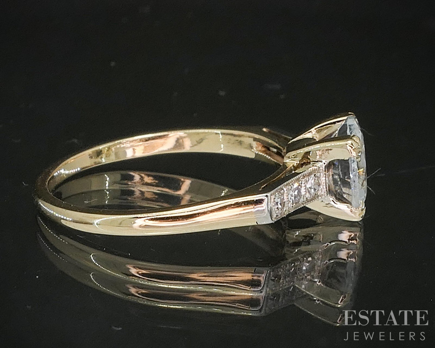 Vintage 14k Yellow & White Gold Natural Aquamarine & Diamond Ring 2.2g p16244