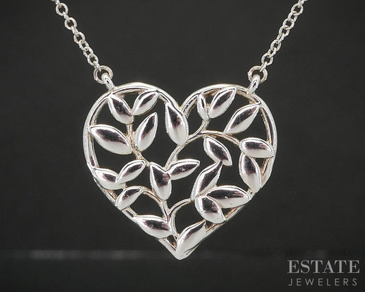 Sterling Paloma Picasso Tiffany & Co Olive Leaf Heart Necklace 2.3g 18"L p16239