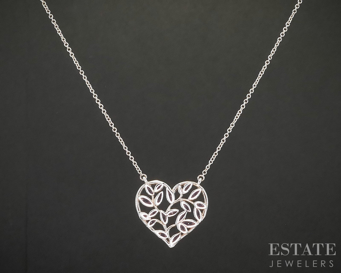 Sterling Paloma Picasso Tiffany & Co Olive Leaf Heart Necklace 2.3g 18"L p16239
