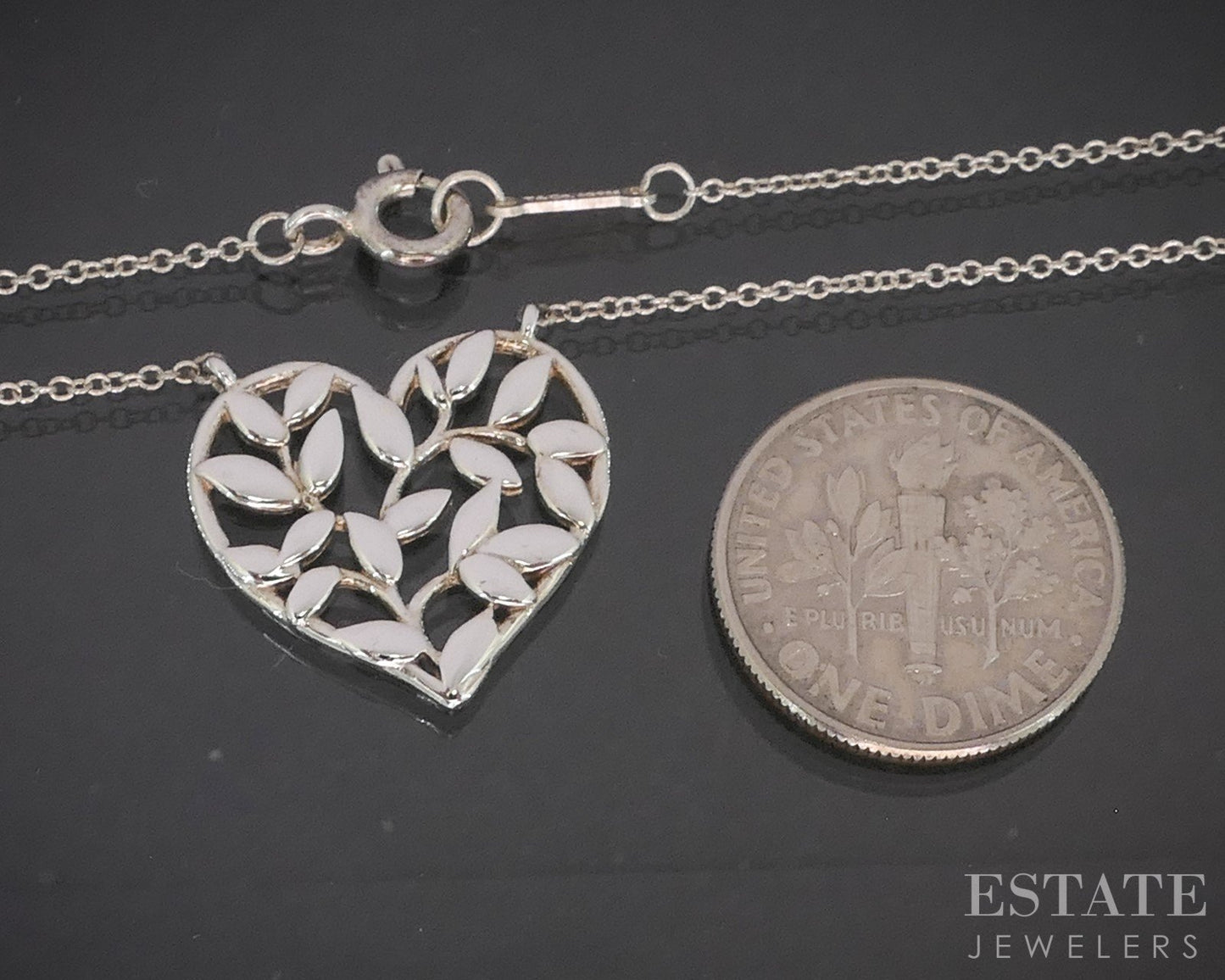 Sterling Paloma Picasso Tiffany & Co Olive Leaf Heart Necklace 2.3g 18"L p16239