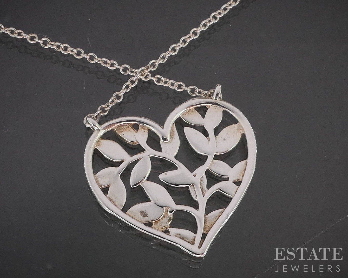 Sterling Paloma Picasso Tiffany & Co Olive Leaf Heart Necklace 2.3g 18"L p16239