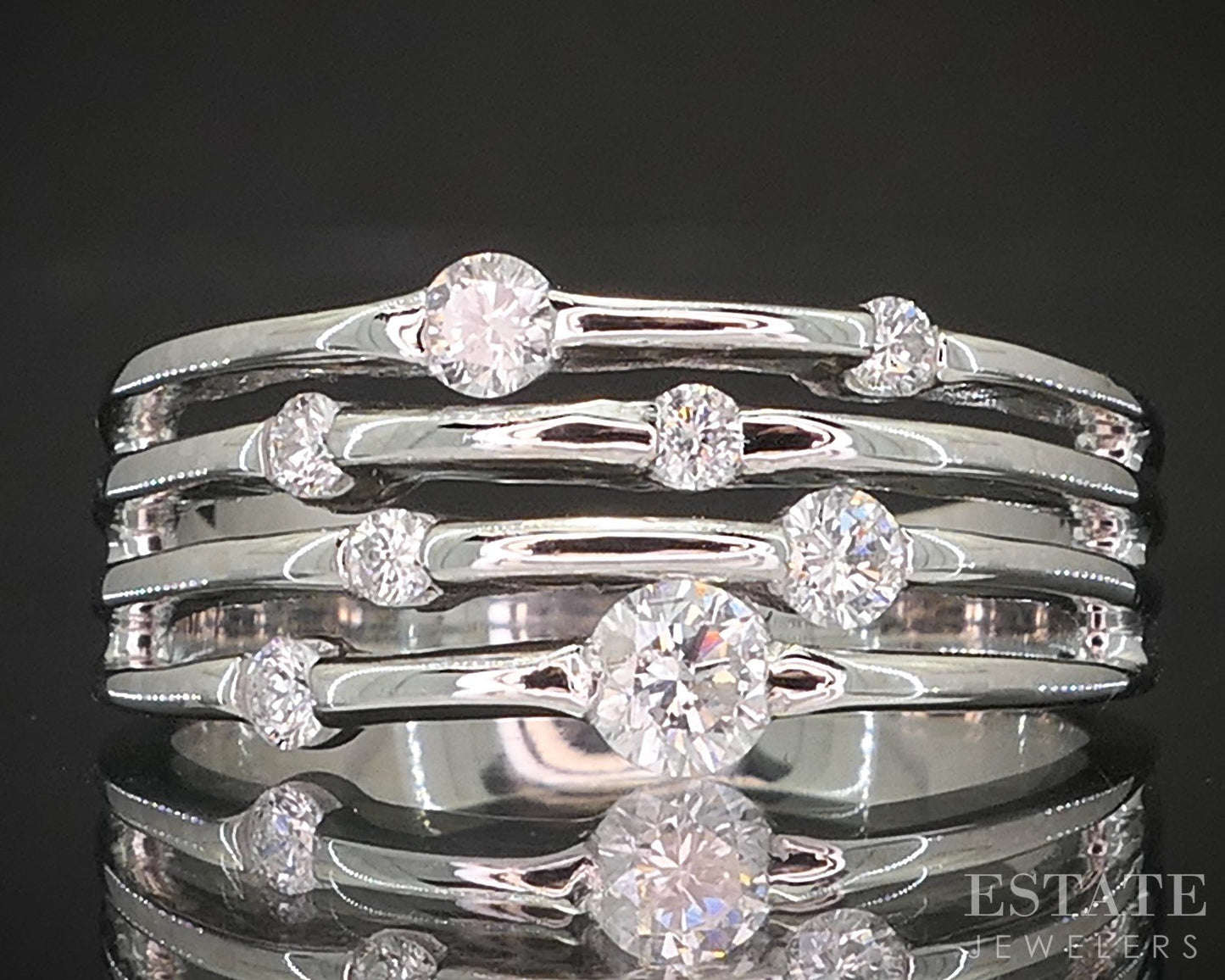 14k White Gold Natural .35ctw Diamond Ladies Four Row Band Ring 5.6g p16238