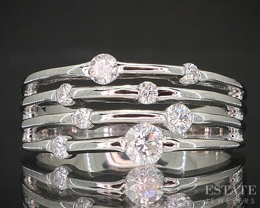 14k White Gold Natural .35ctw Diamond Ladies Four Row Band Ring 5.6g p16238