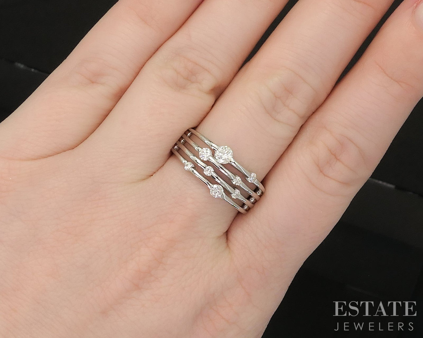 14k White Gold Natural .35ctw Diamond Ladies Four Row Band Ring 5.6g p16238