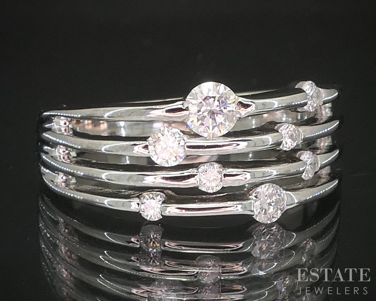 14k White Gold Natural .35ctw Diamond Ladies Four Row Band Ring 5.6g p16238