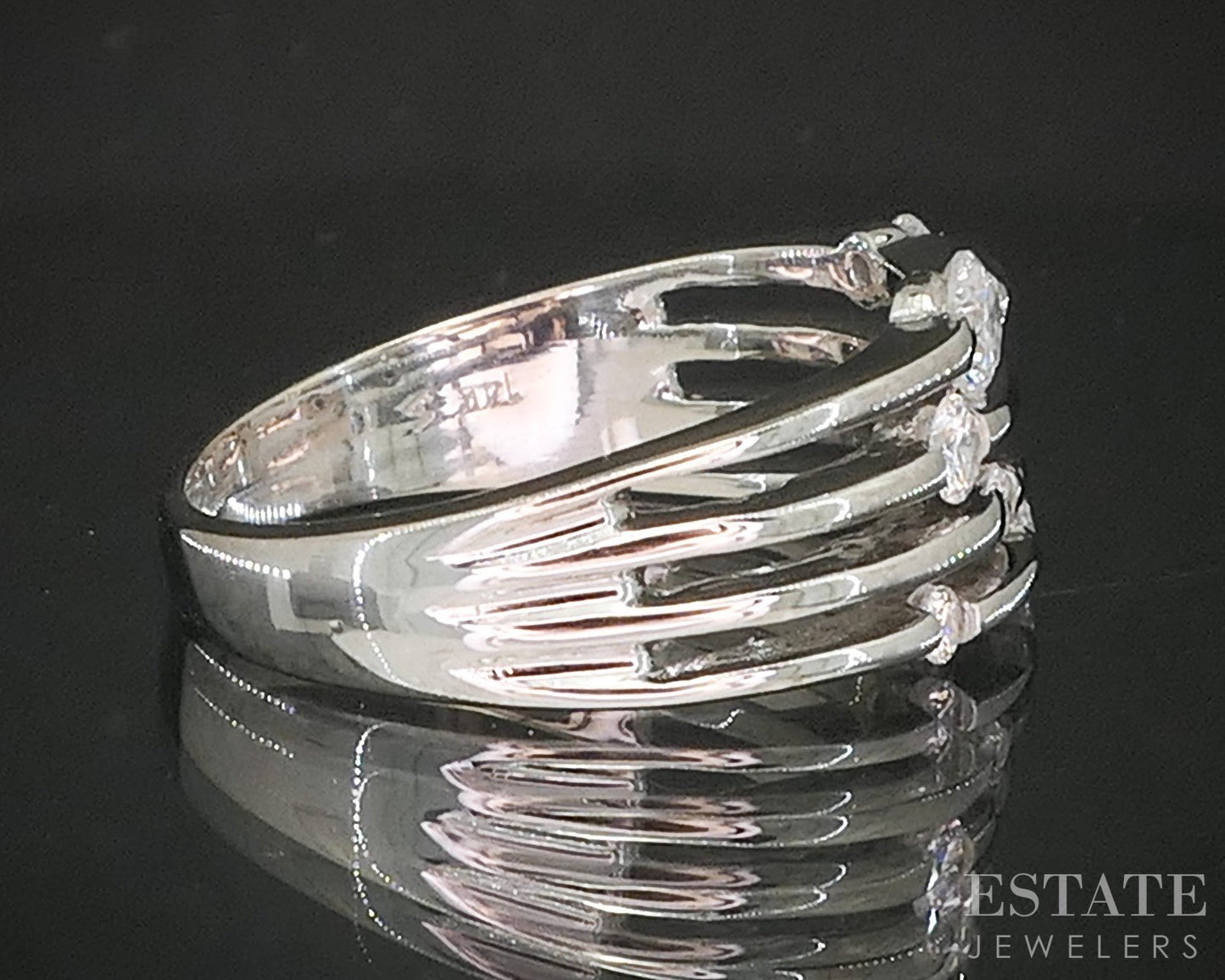 14k White Gold Natural .35ctw Diamond Ladies Four Row Band Ring 5.6g p16238