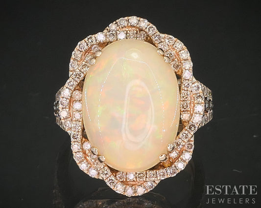 14k Strawberry Gold LeVian Natural Neopolitan Opal & Diamond Ring 8.1g p16237