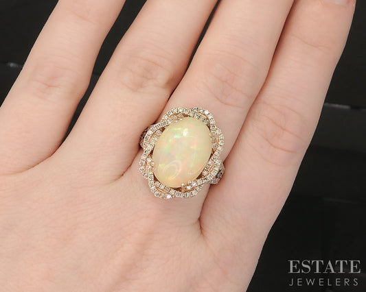 14k Strawberry Gold LeVian Natural Neopolitan Opal & Diamond Ring 8.1g p16237