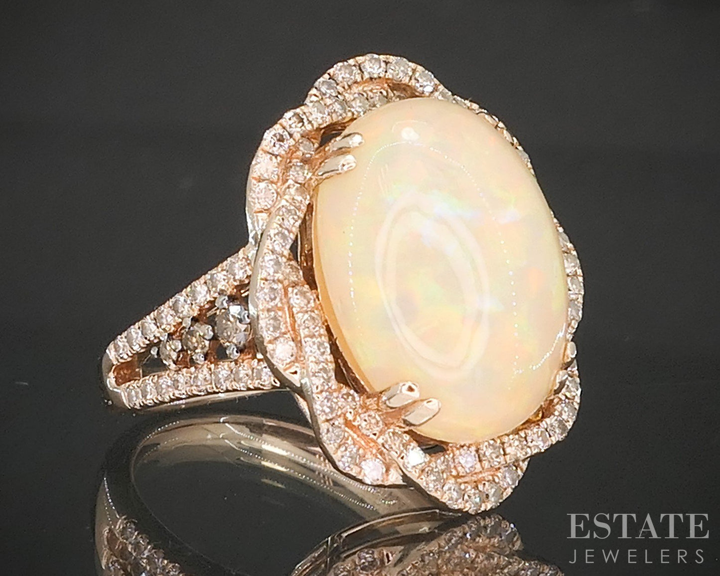 14k Strawberry Gold LeVian Natural Neopolitan Opal & Diamond Ring 8.1g p16237