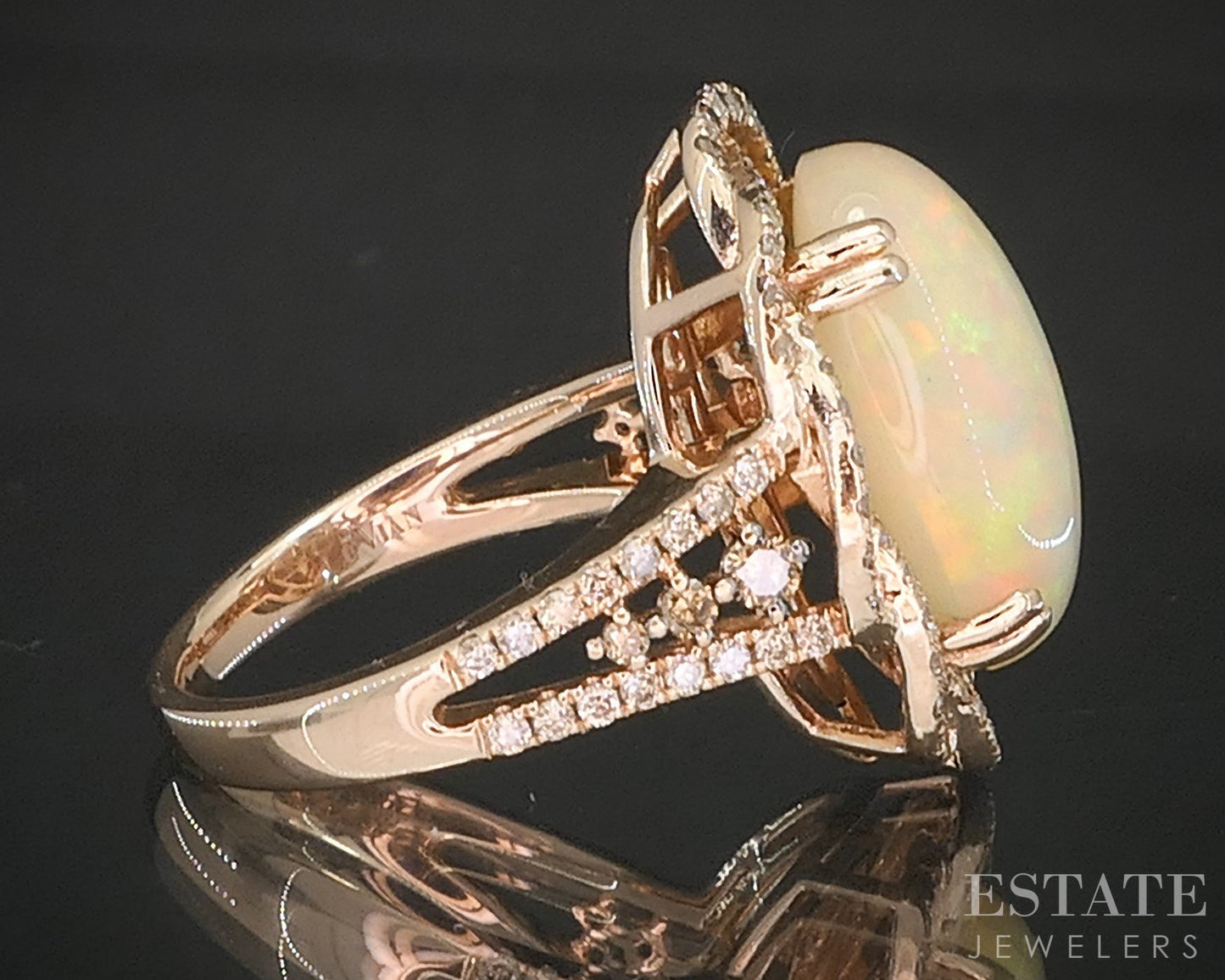 14k Strawberry Gold LeVian Natural Neopolitan Opal & Diamond Ring 8.1g p16237