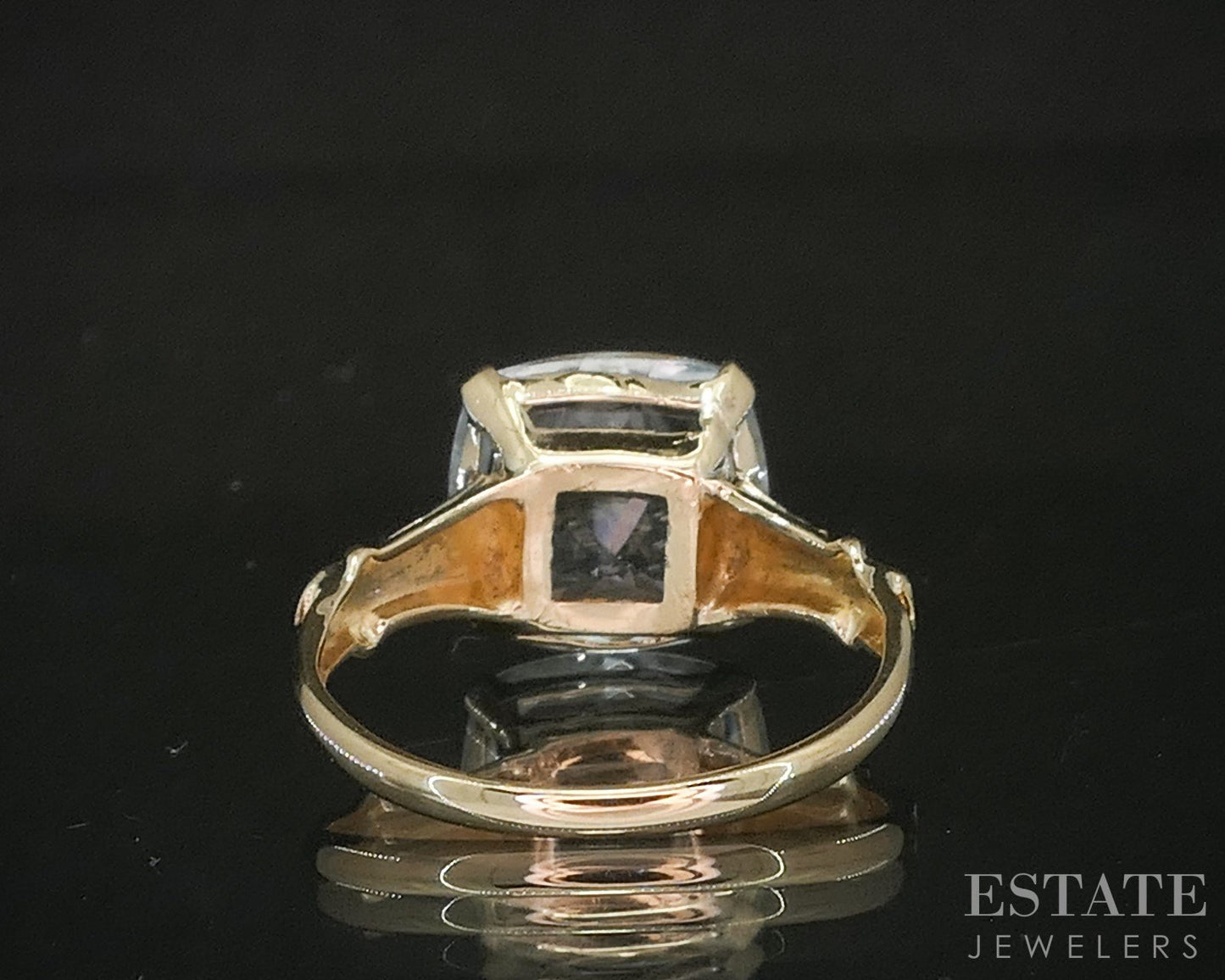 Antique 10k Yellow Gold Cushion Natural Aquamarine Ostby Barton Ring 2.1g p16236