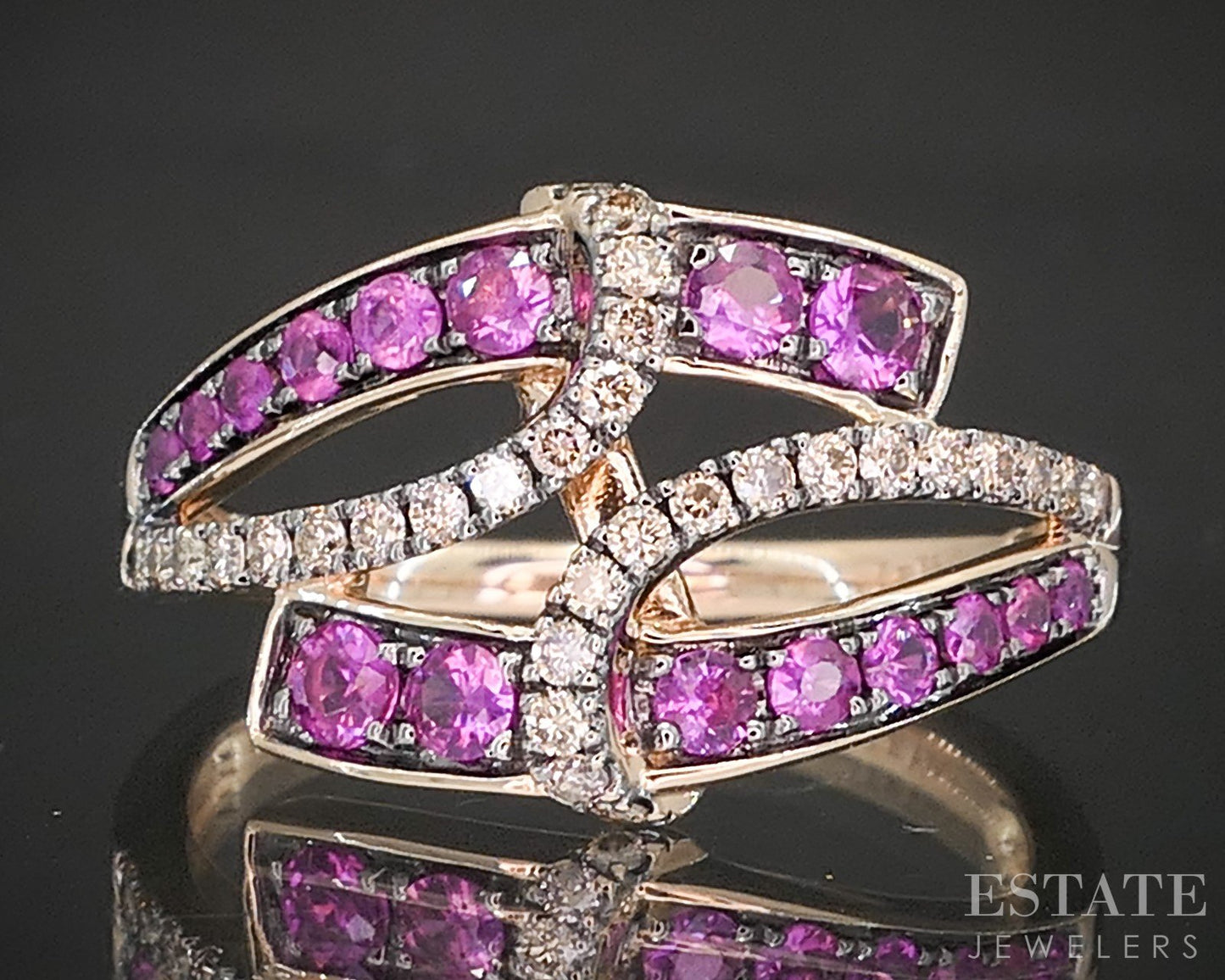 14k Strawberry Gold LeVian Natural Pink Sapphire & Diamond Band Ring 3.5g p16275