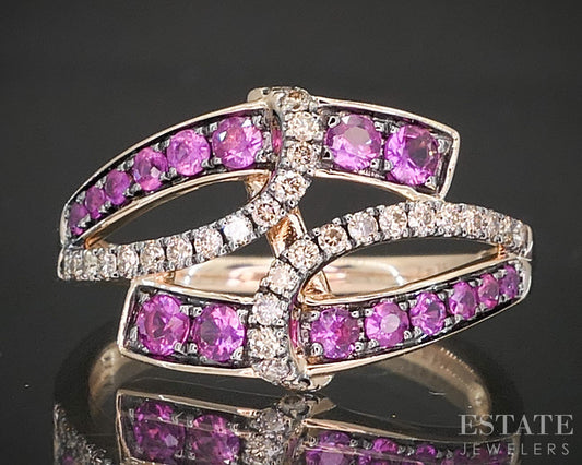 14k Strawberry Gold LeVian Natural Pink Sapphire & Diamond Band Ring 3.5g p16275