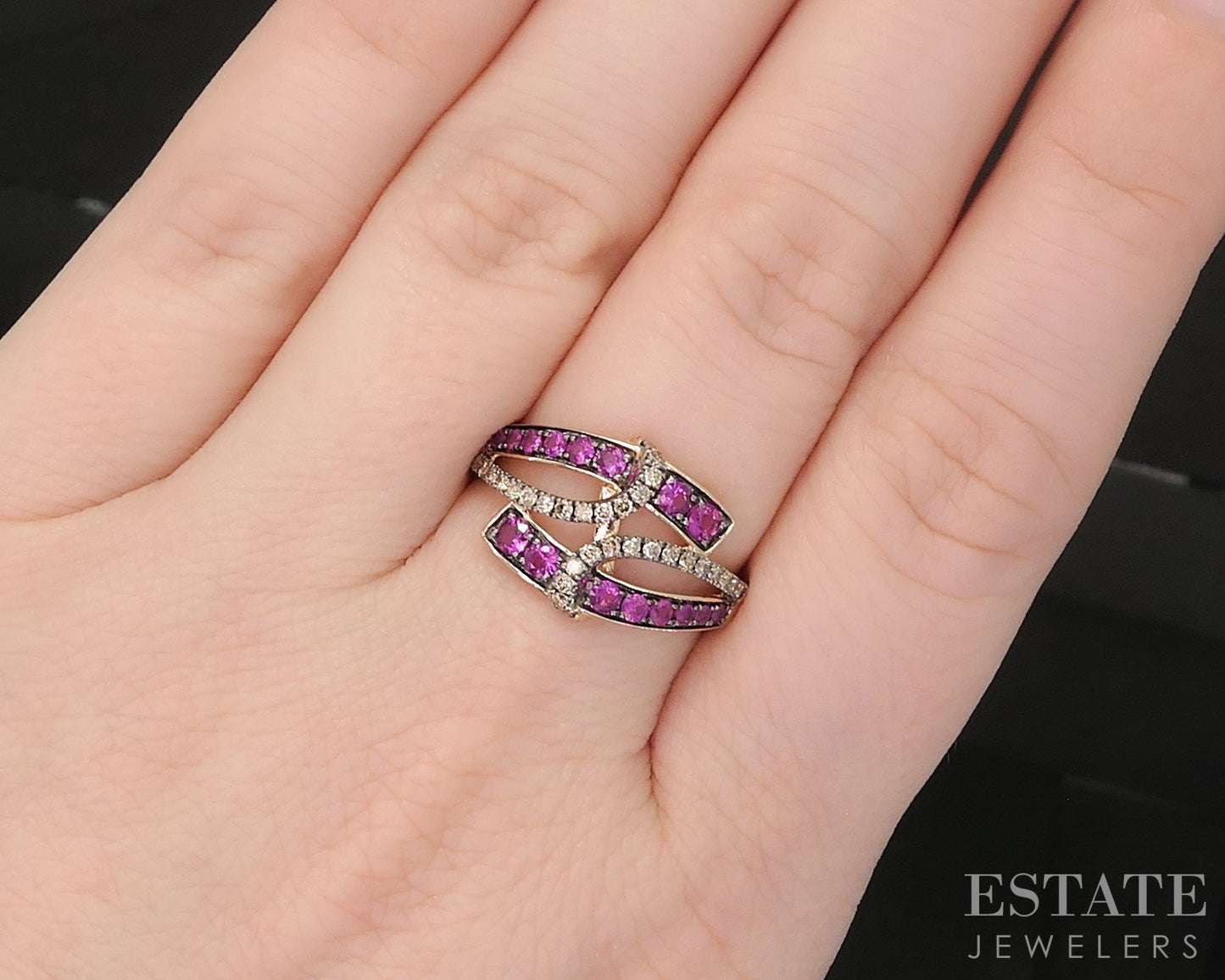 14k Strawberry Gold LeVian Natural Pink Sapphire & Diamond Band Ring 3.5g p16275