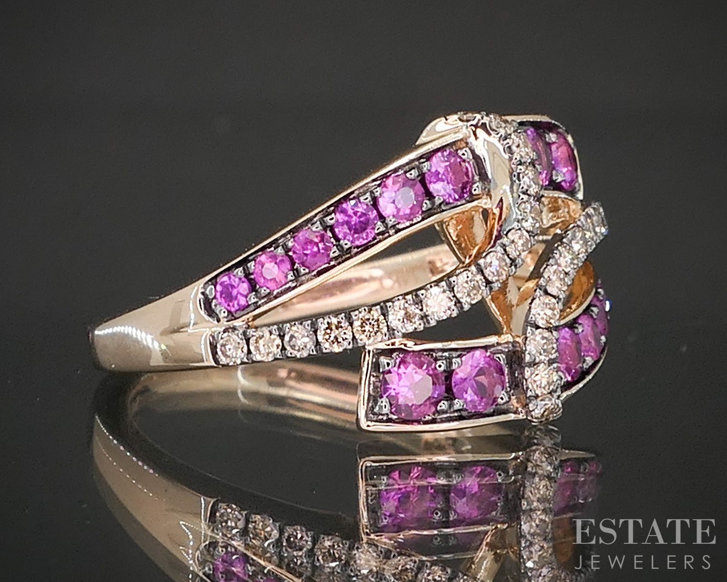 14k Strawberry Gold LeVian Natural Pink Sapphire & Diamond Band Ring 3.5g p16275