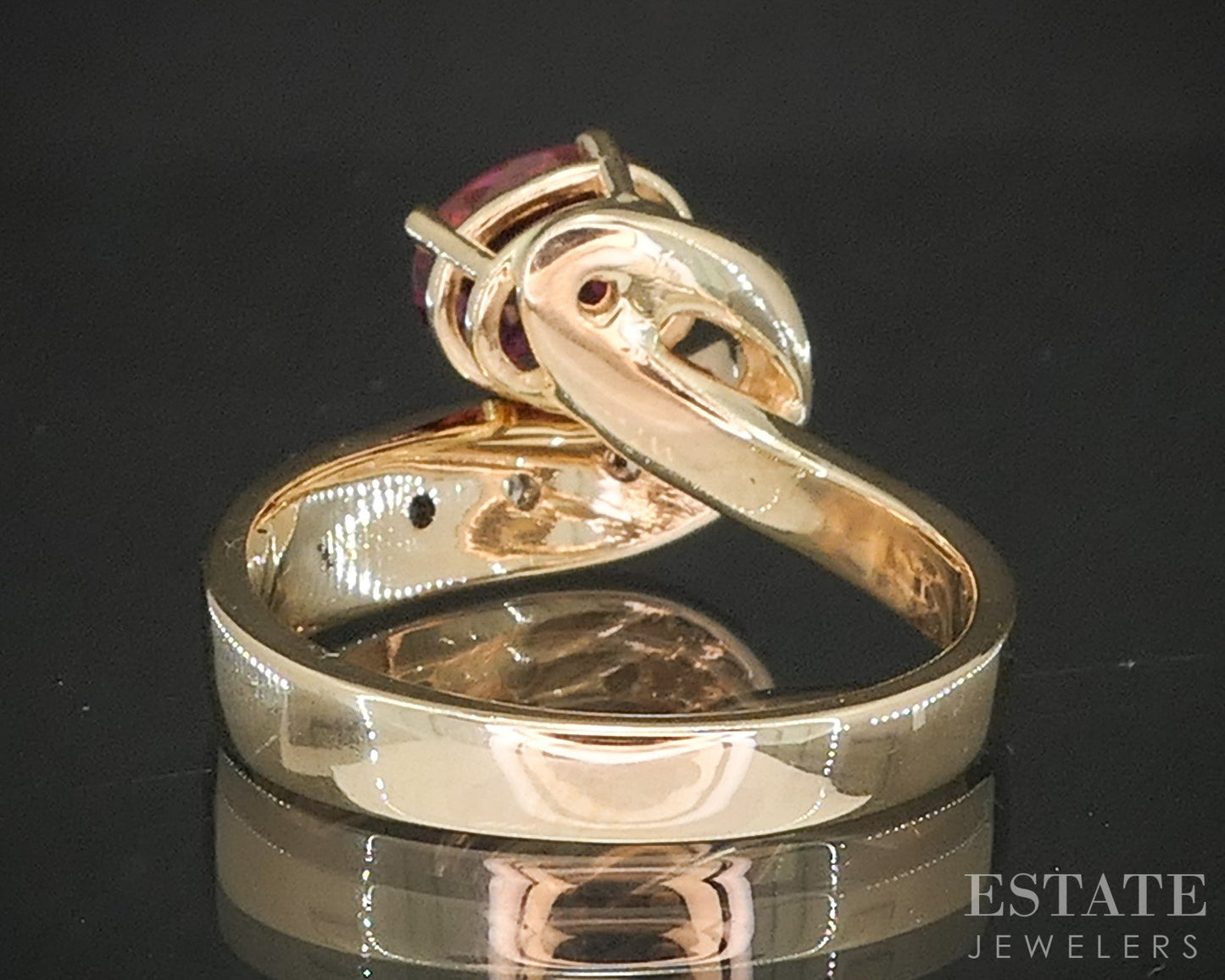 14k Yellow Gold Natural Pink Tourmaline & Diamond Swirl Ring 5.9g p16274