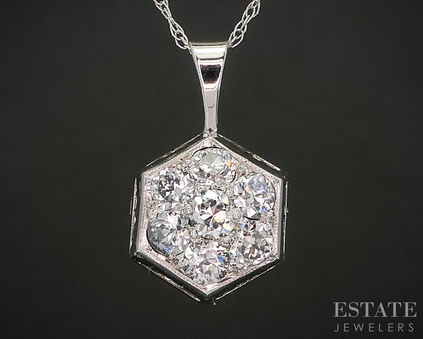 Antique 14k White Gold OEC Natural .50ctw Diamond Cluster Necklace 1.8g p16235
