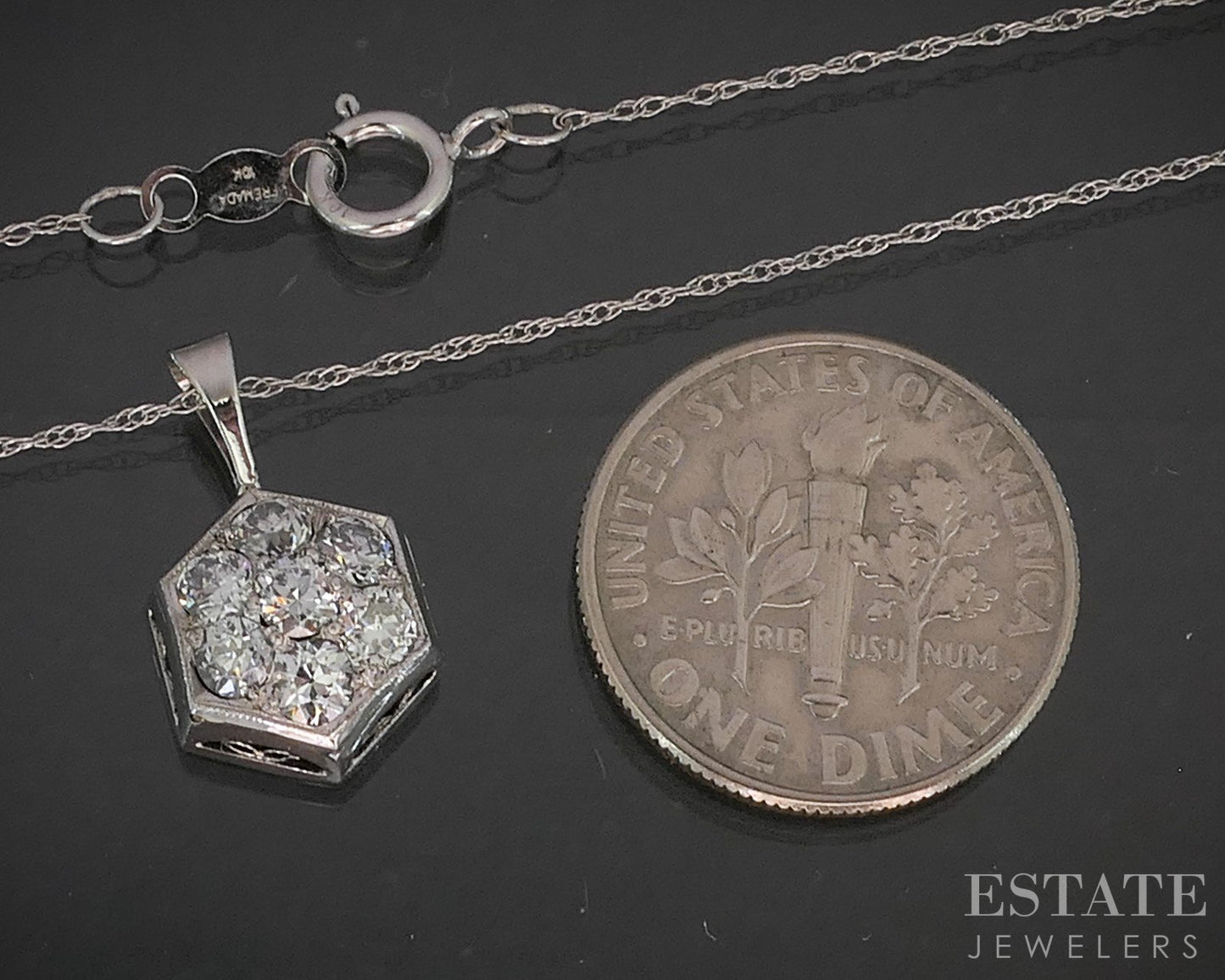 Antique 14k White Gold OEC Natural .50ctw Diamond Cluster Necklace 1.8g p16235