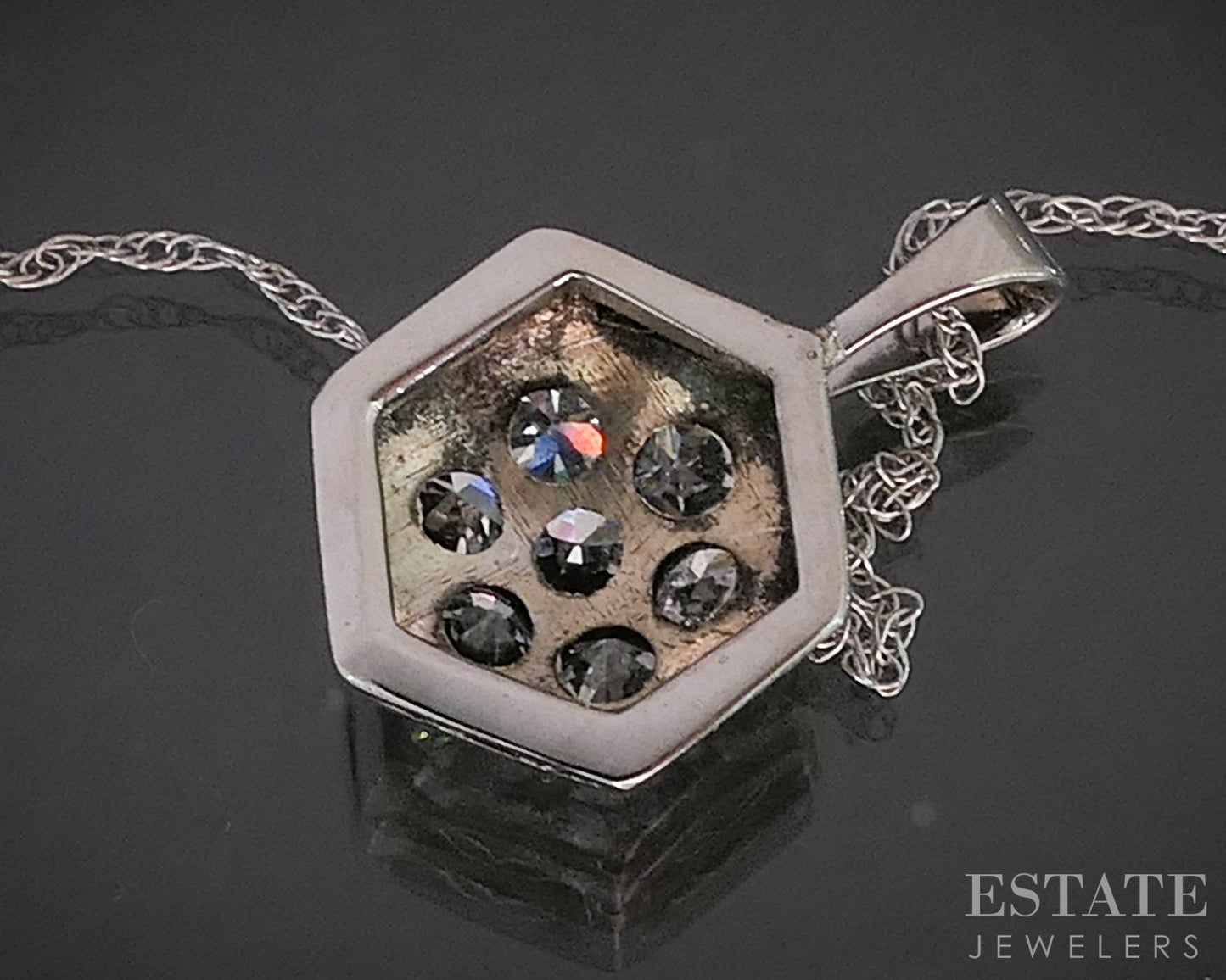 Antique 14k White Gold OEC Natural .50ctw Diamond Cluster Necklace 1.8g p16235