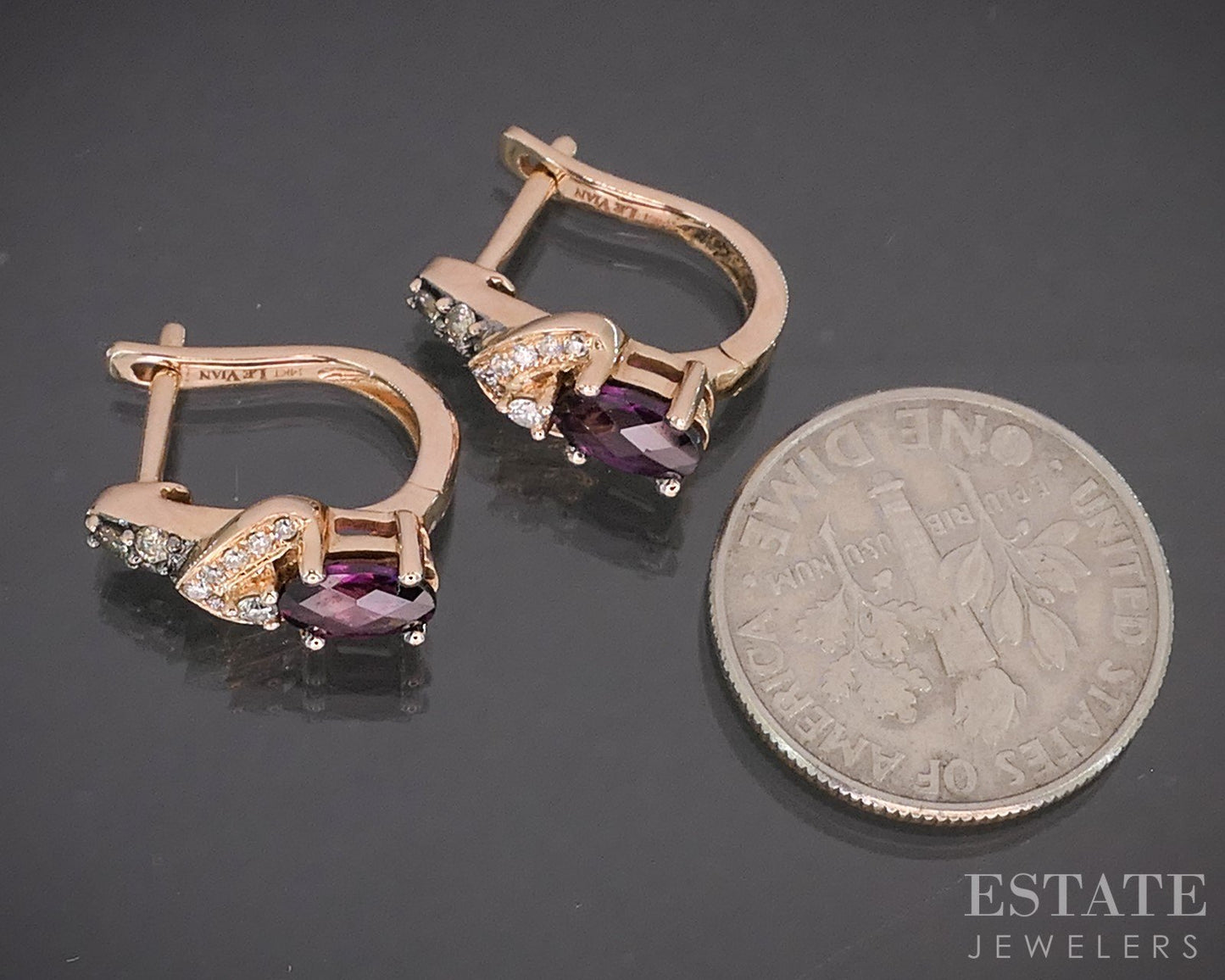 14k Strawberry Gold LeVian Natural Rhodolite Garnet & Diamond Earrings 3g p16228