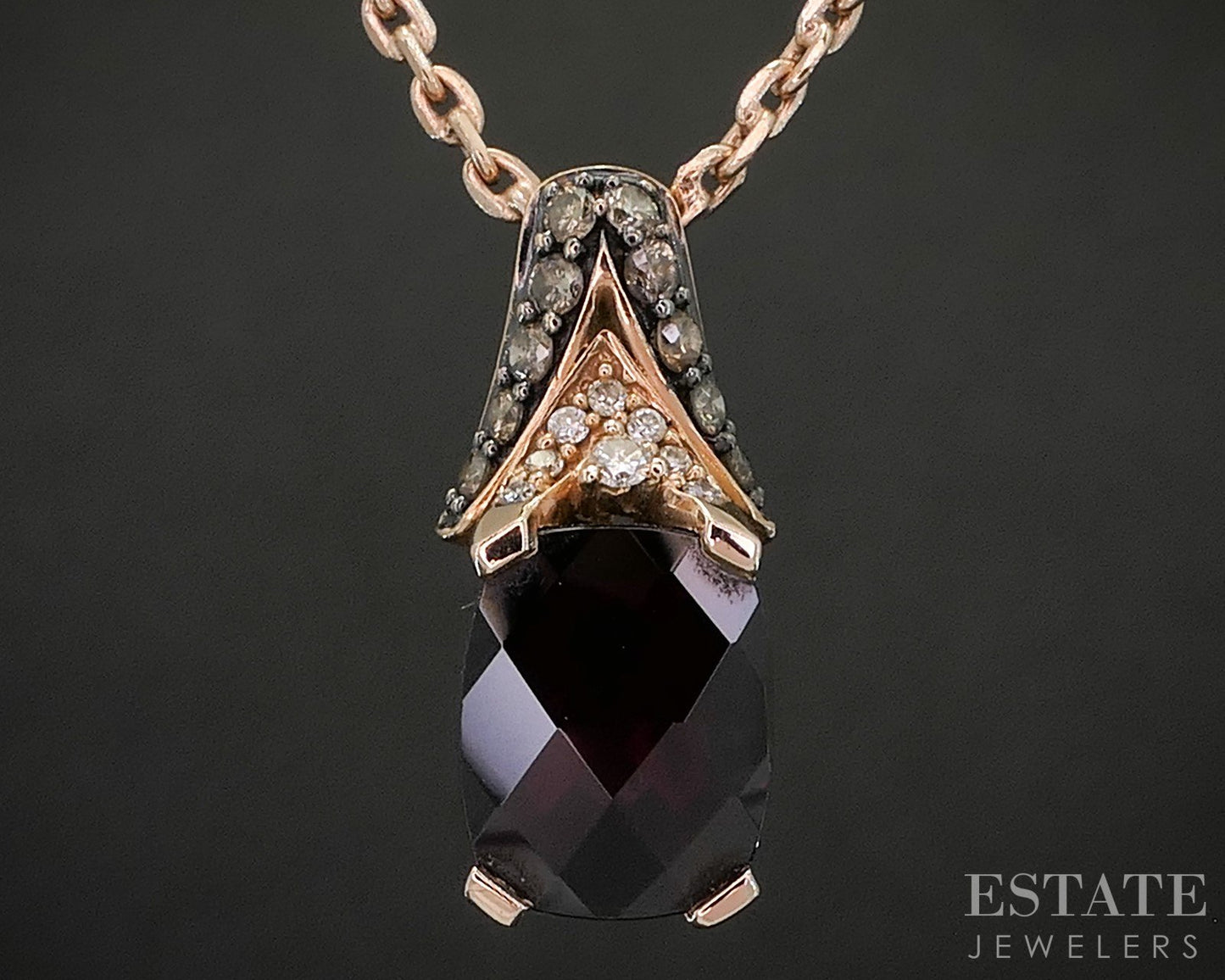 14k Strawberry Gold LeVian Natural Rhodolite Garnet & Diamond Necklace 6g p16232