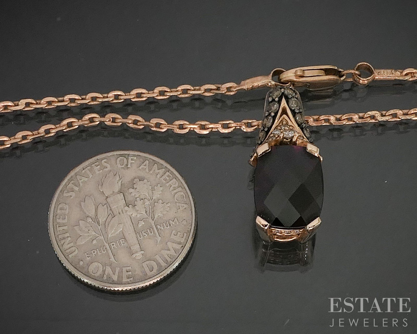 14k Strawberry Gold LeVian Natural Rhodolite Garnet & Diamond Necklace 6g p16232