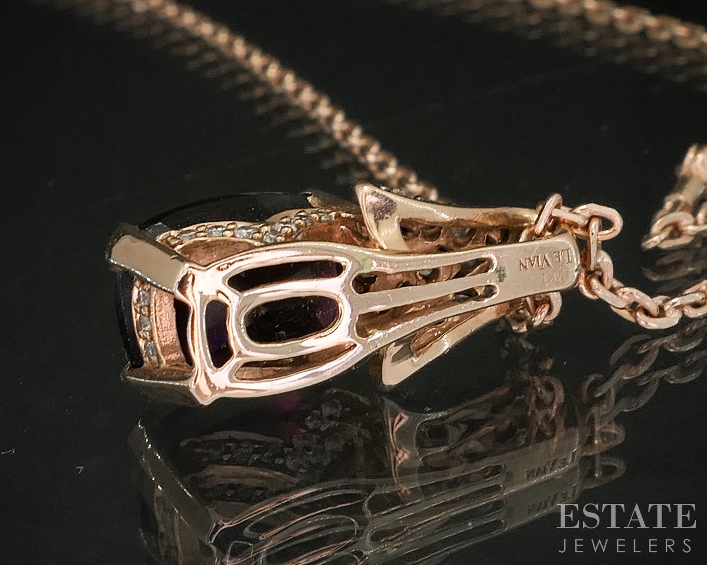 14k Strawberry Gold LeVian Natural Rhodolite Garnet & Diamond Necklace 6g p16232