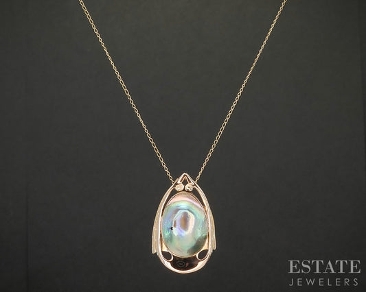 Vintage 14k Yellow Gold Gray Blister Pearl Ladies Necklace 4.2g 18"L p16225