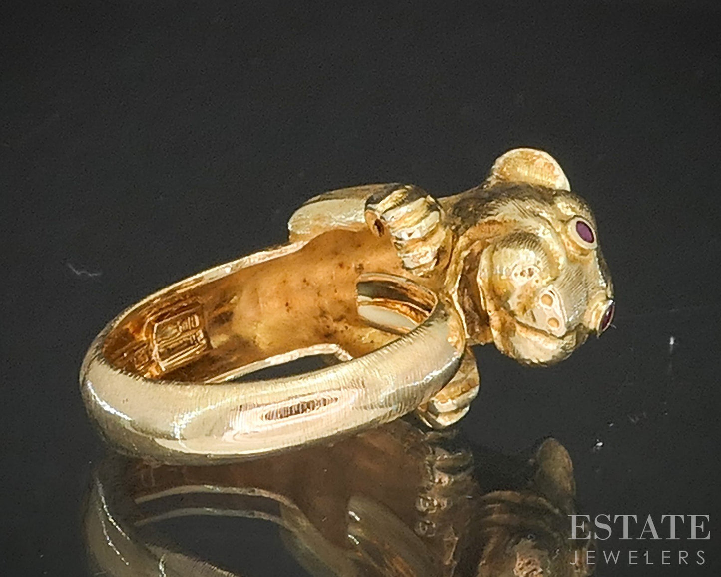 18k Yellow Gold Ilias Lalaounis Natural Ruby Eyes Panther Ring 13.3g p16224