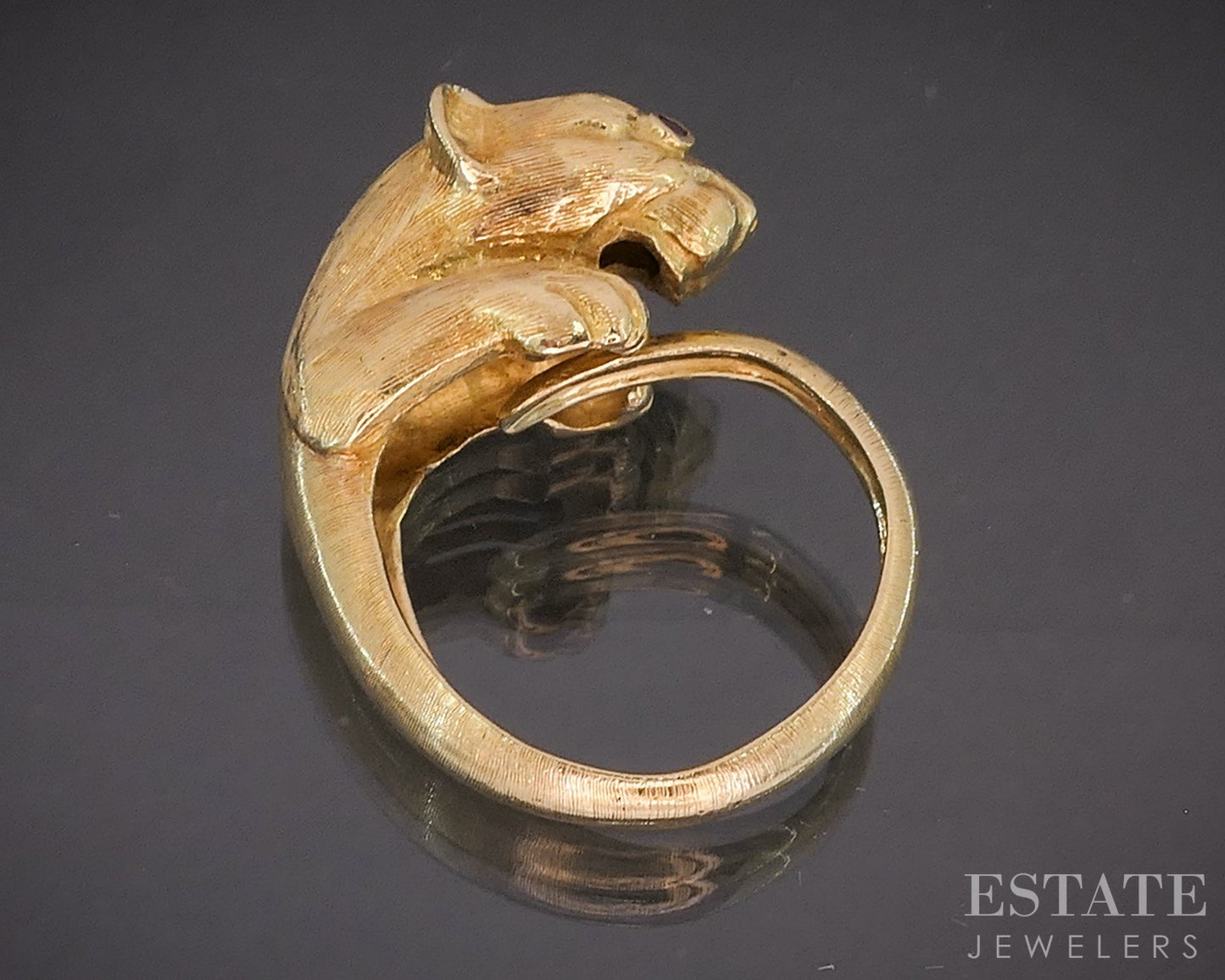 18k Yellow Gold Ilias Lalaounis Natural Ruby Eyes Panther Ring 13.3g p16224