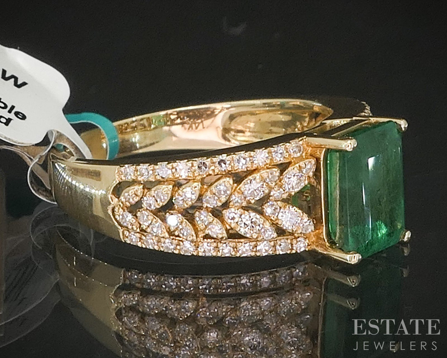 14k Yellow Gold EFFY Natural Emerald & Diamond Ladies Ring 4.9g p16294