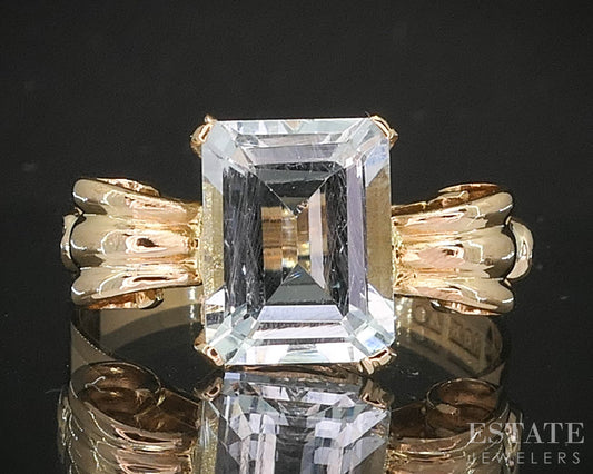 Vintage 18k Yellow Gold 2.16ct Natural Aquamarine Solitaire Ring 3.2g p15464