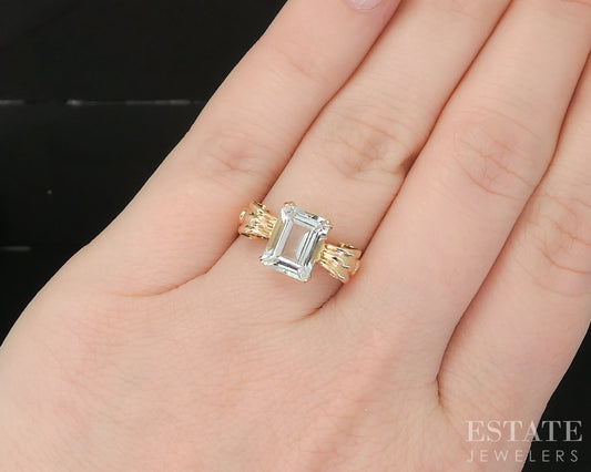 Vintage 18k Yellow Gold 2.16ct Natural Aquamarine Solitaire Ring 3.2g p15464
