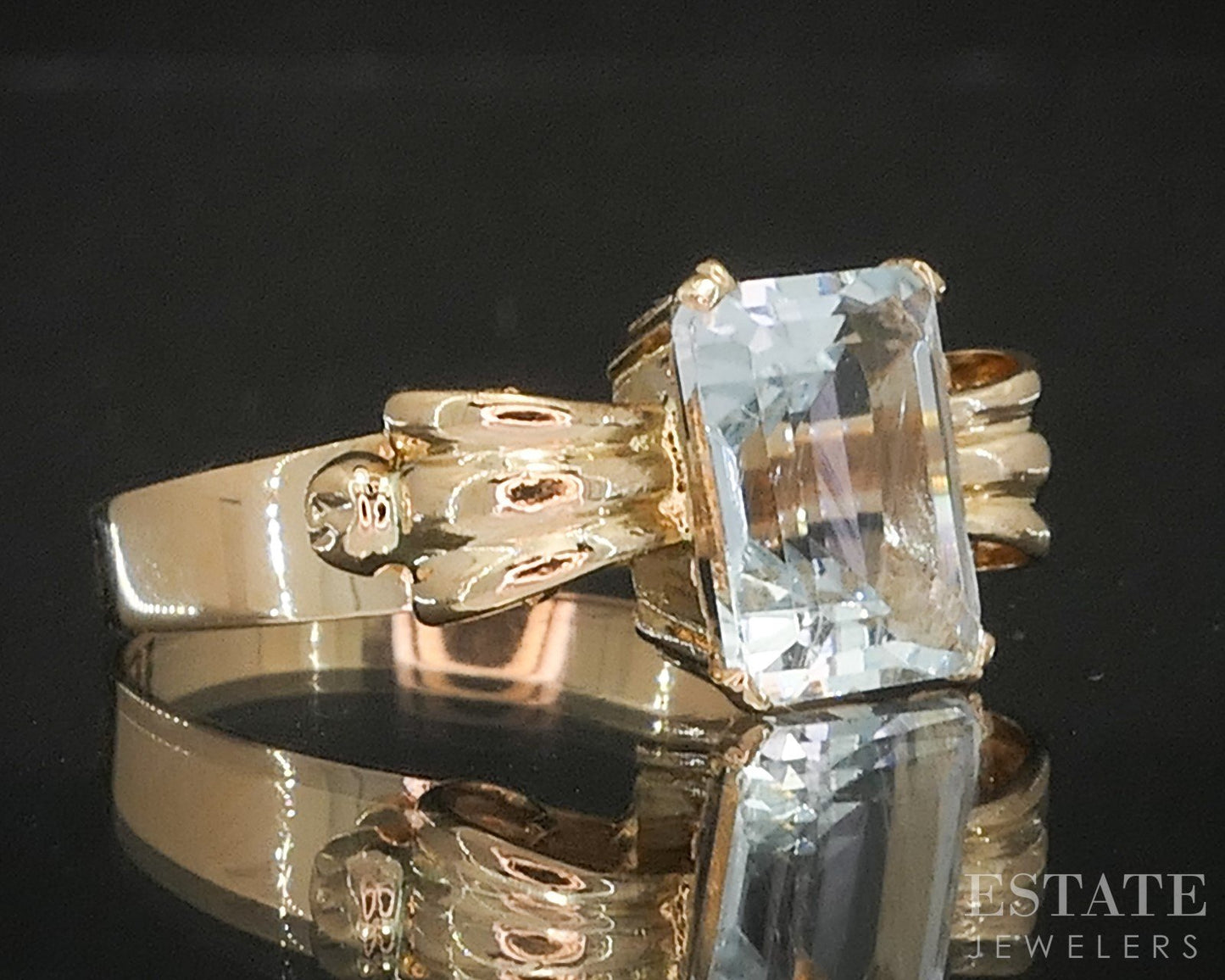 Vintage 18k Yellow Gold 2.16ct Natural Aquamarine Solitaire Ring 3.2g p15464