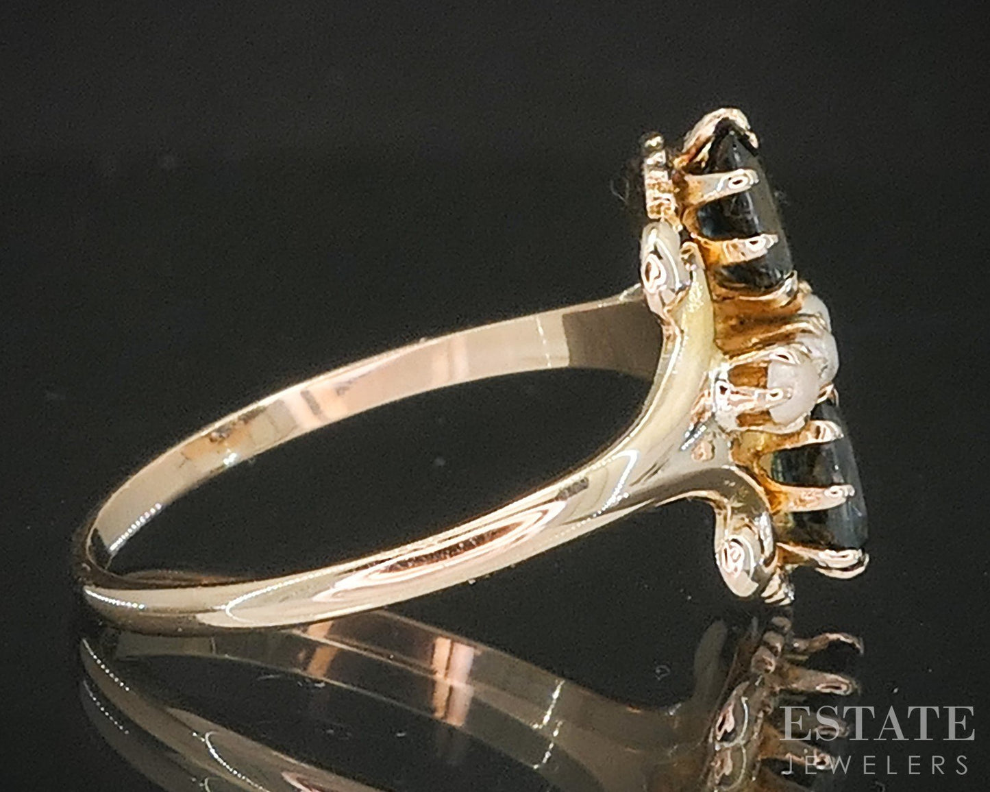 Antique 10k Yellow Gold Ostby Barton Natural Green Sapphire Pearl Ring p15462