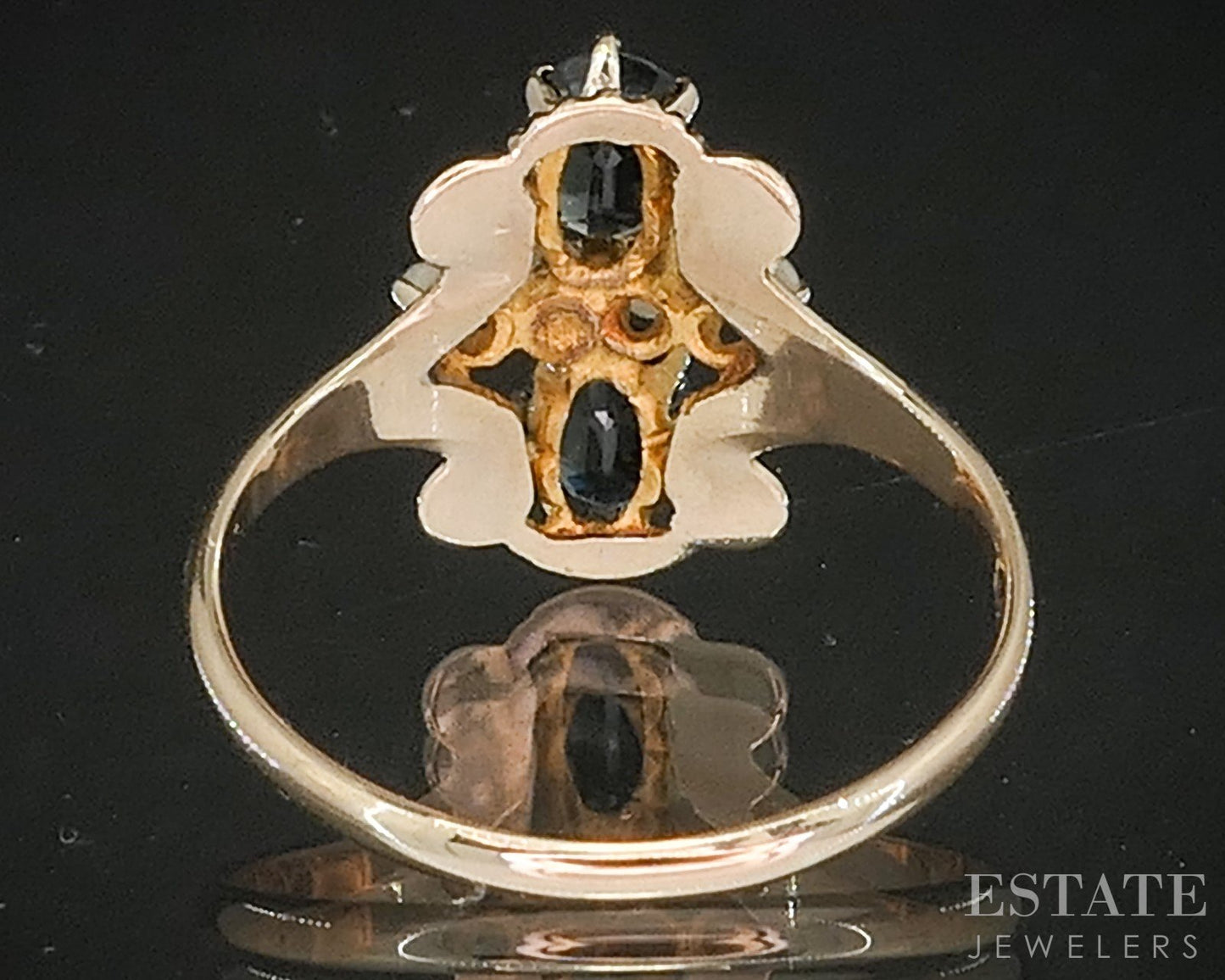 Antique 10k Yellow Gold Ostby Barton Natural Green Sapphire Pearl Ring p15462