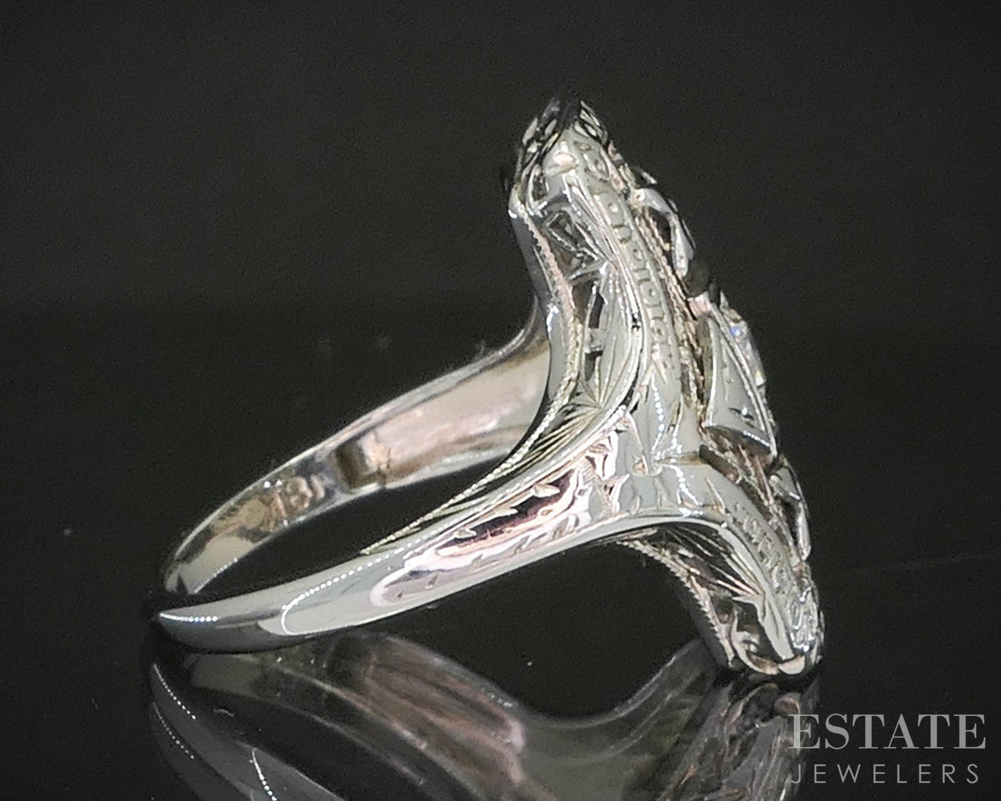 Antique 18k White Gold OEC Natural .27ct Diamond Filigree Ring 2.8g p15461