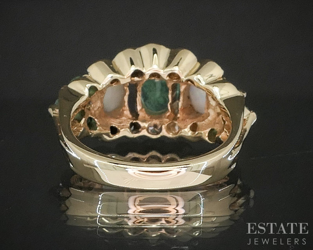 14k Yellow Gold Natural Emerald Opal & Diamond Ladies Band Ring 6.8g p91179